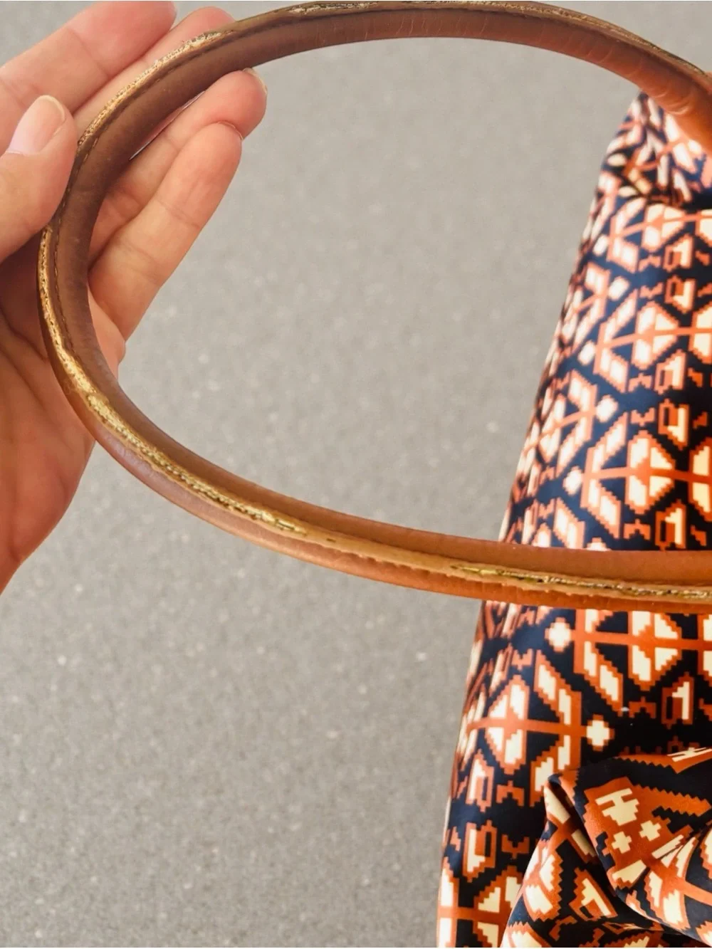 Tory Burch Ella Aztec Navy and Orange Geometric Tote with Brown Leather Handles - Picture 5 of 12